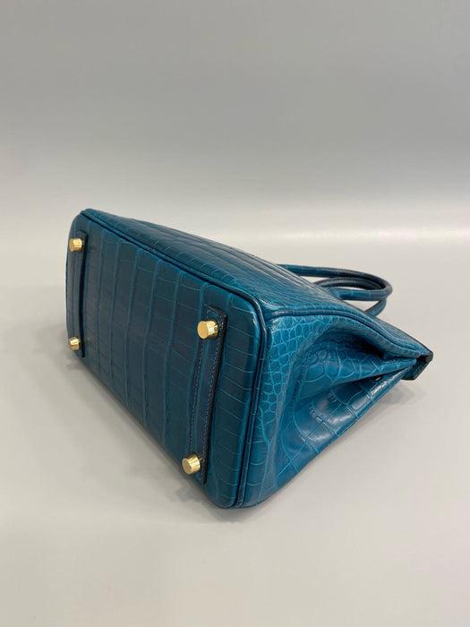 Hermes Birkin 25 in Blue Colvert Matte Alligator Ghw