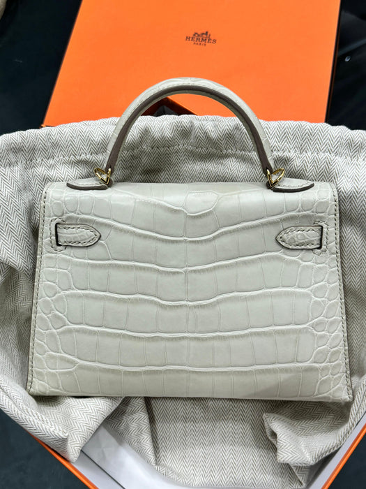 Hermes Kelly 20 in Beton Matte Alligator Ghw