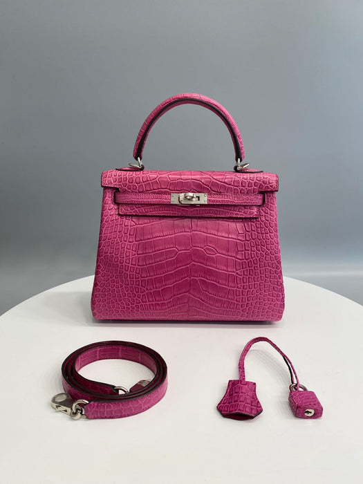 Hermes Kelly 25 in Rose Poupre Matte Alligator Phw