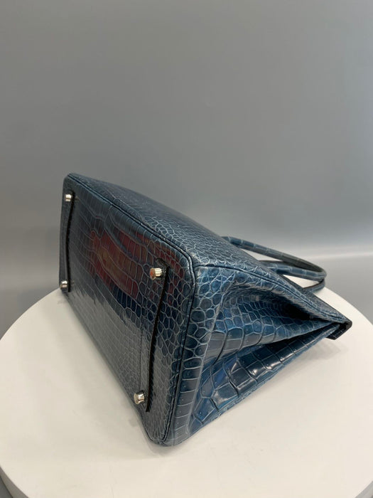 Hermes Birkin 35 in Blue Tempete Shiny Porosus Phw