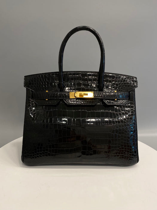 Hermes Birkin 30 in Black Shiny Porosus Ghw