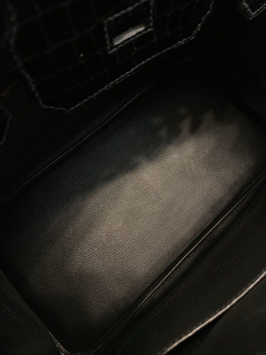 Hermes Birkin 30 in Black Shiny Porosus Ghw
