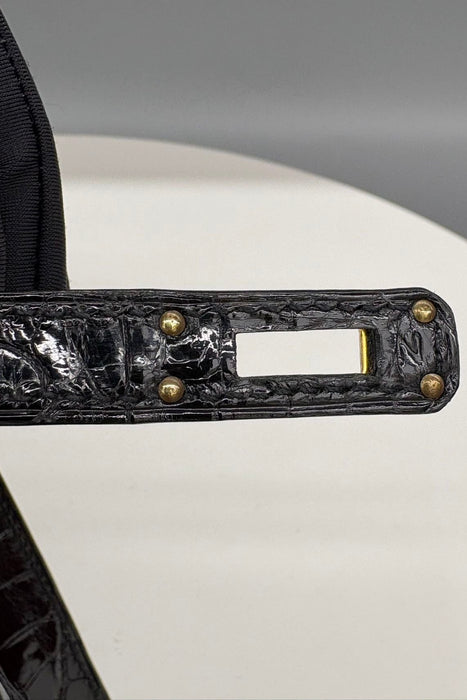 Hermes Kelly 20 Vintage in Black Shiny Porosus Ghw