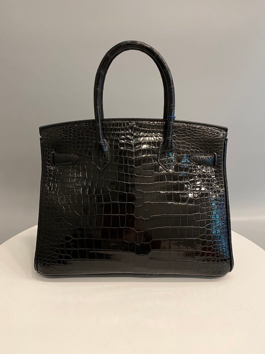 Hermes Birkin 30 in Black Shiny Porosus Ghw