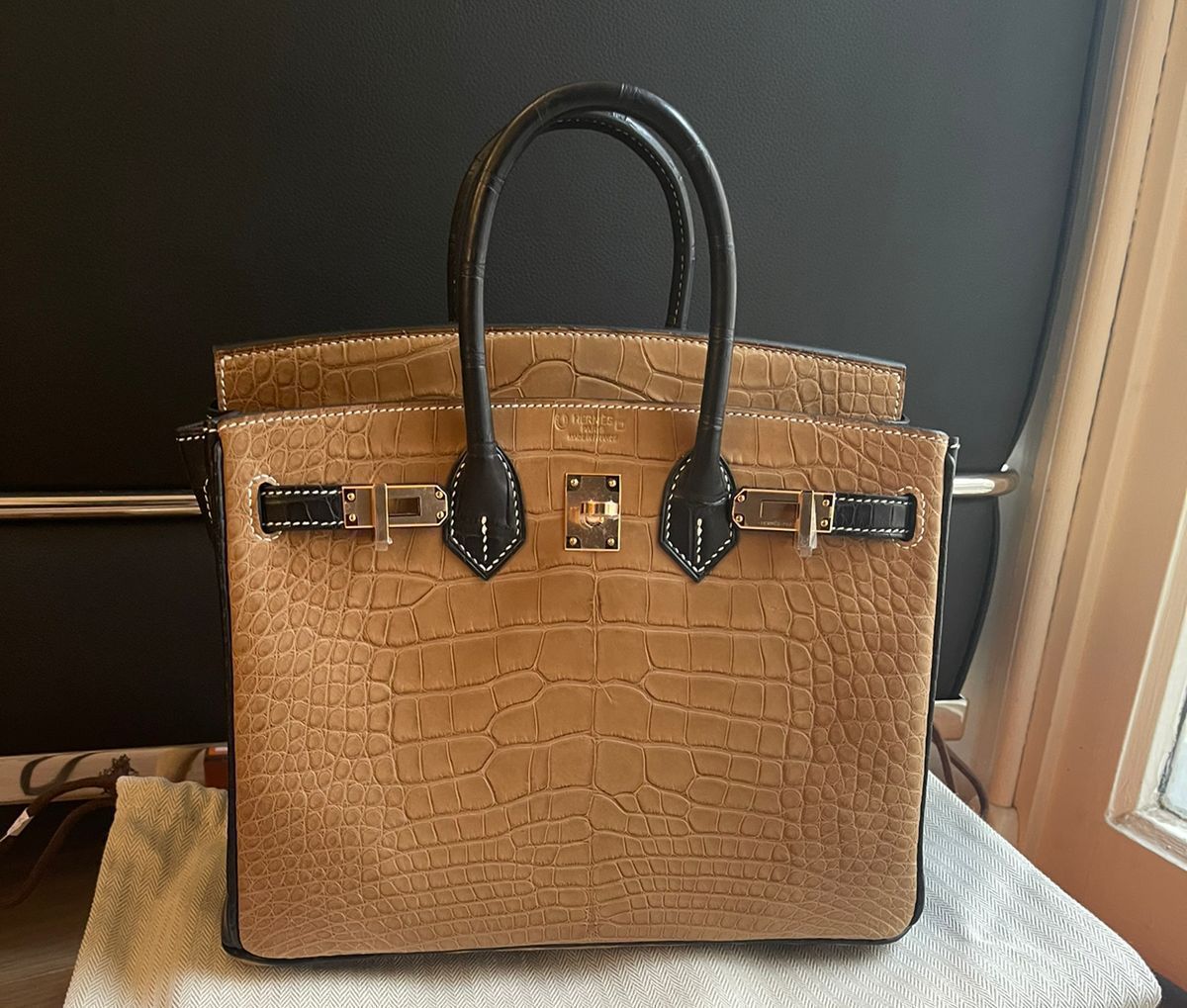 Hermes HSS Birkin 25 in Kraft/Black Matte Alligator Rghw (Brand New ...