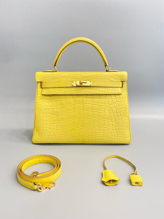 Hermes Kelly 32 in Mimosa Matte Alligator Ghw