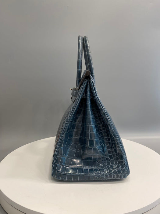 Hermes Birkin 35 in Blue Tempete Shiny Porosus Phw