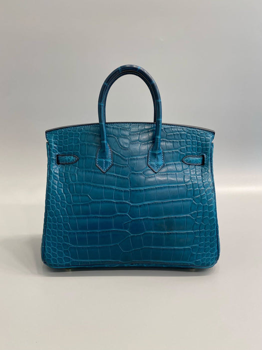 Hermes Birkin 25 in Blue Colvert Matte Alligator Ghw