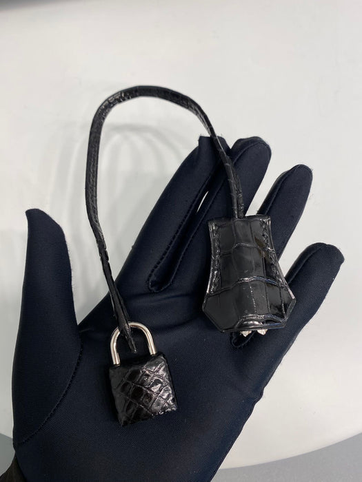 Hermes Birkin 35 in Black Shiny Porosus Phw