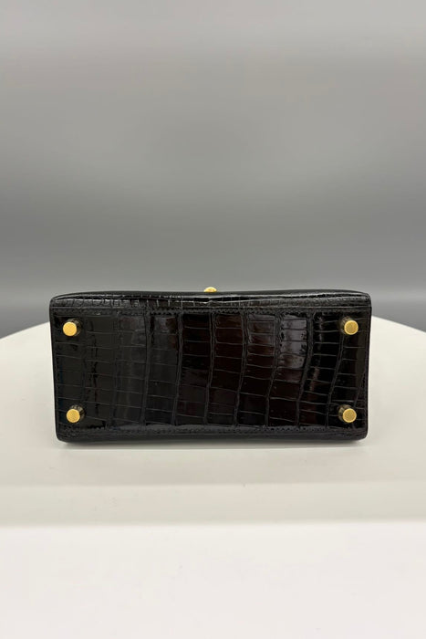 Hermes Kelly 20 Vintage in Black Shiny Porosus Ghw