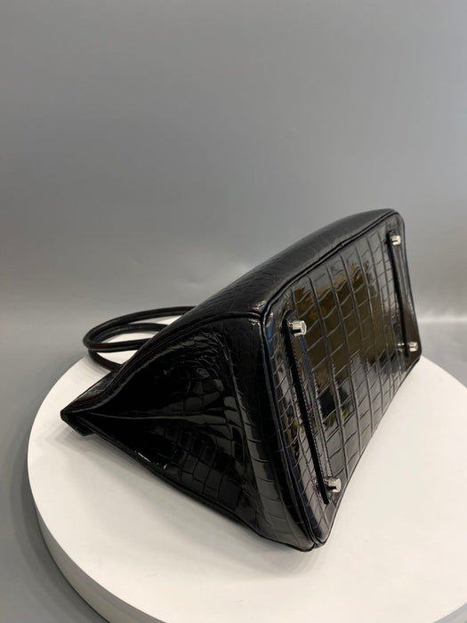 Hermes Birkin 35 in Black Shiny Porosus Phw