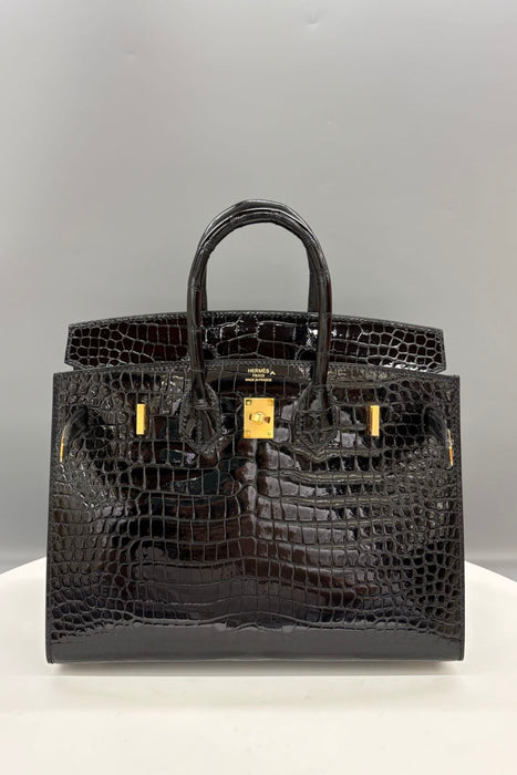 Hermes Birkin 25 Sellier in Black Shiny Porosus Ghw (Brand New)