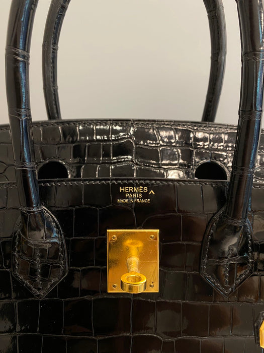 Hermes Birkin 30 in Black Shiny Porosus Ghw