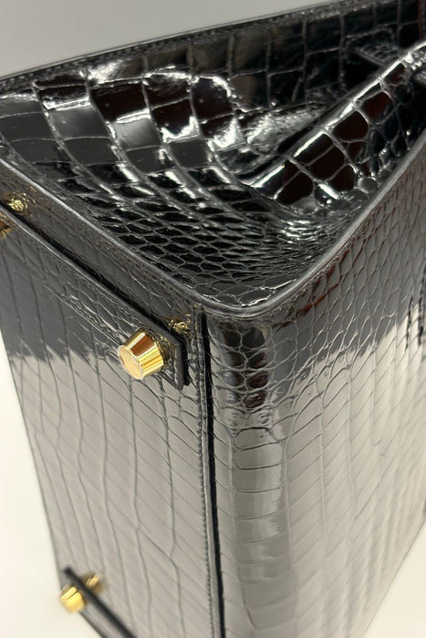 Hermes Birkin 25 Sellier in Black Shiny Porosus Ghw (Brand New)