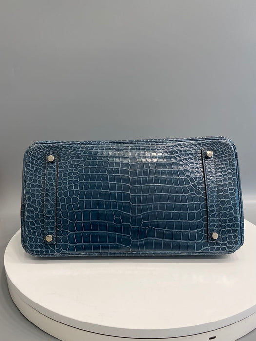 Hermes Birkin 35 in Blue Tempete Shiny Porosus Phw