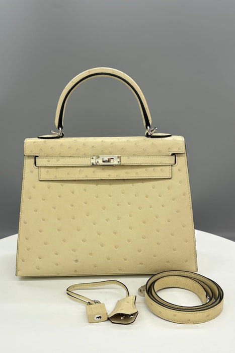 Hermes Kelly 25 Sellier in Parchemin Ostrich Phw