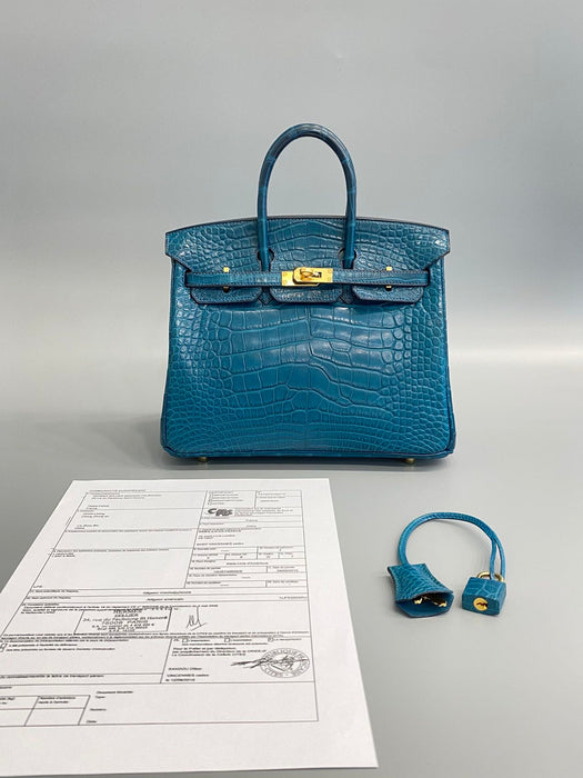 Hermes Birkin 25 in Blue Colvert Matte Alligator Ghw