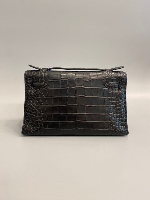 Hermes Kelly Pochette in Black Matte Alligator Ghw