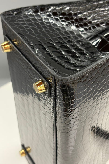 Hermes Birkin 25 Sellier in Black Shiny Porosus Ghw (Brand New)
