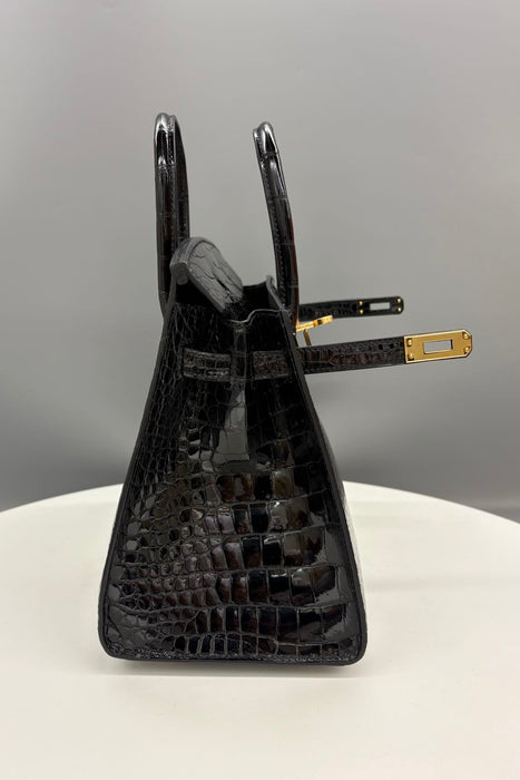 Hermes Birkin 25 Sellier in Black Shiny Porosus Ghw (Brand New)