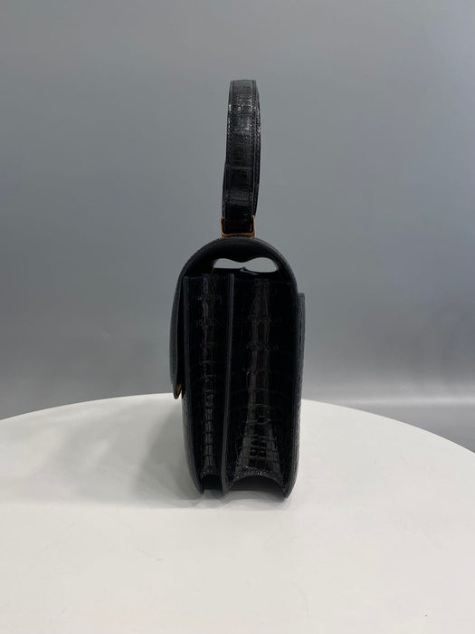 Hermes Constance 24 in Black Shiny Croc Ghw