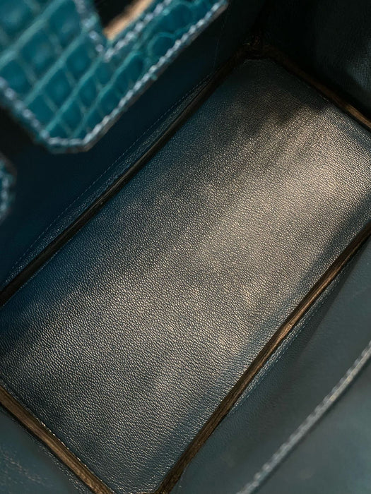 Hermes Birkin 25 in Blue Colvert Matte Alligator Ghw