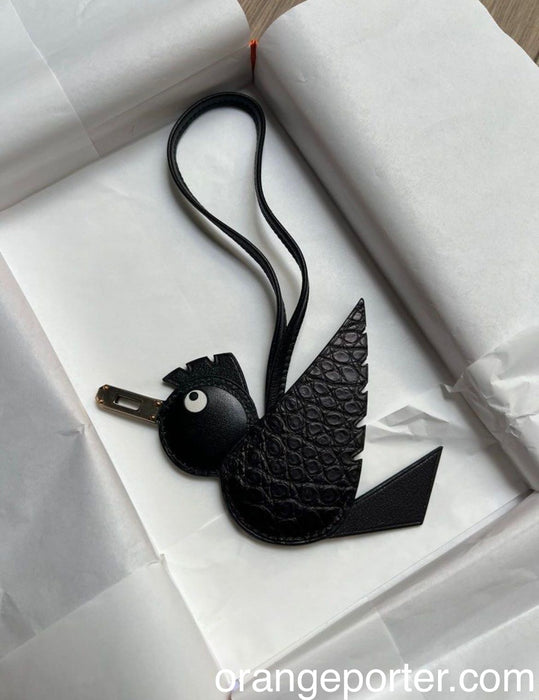 Hermes Birdy Charm in Black Croco Ghw (Brand New)