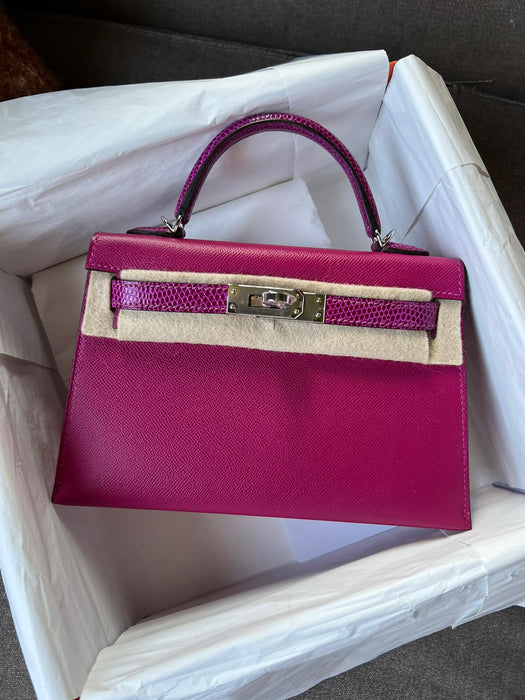 Hermes Kelly 20 Touch in Rose Pourpre Madame/Lizard Phw (Brand New)