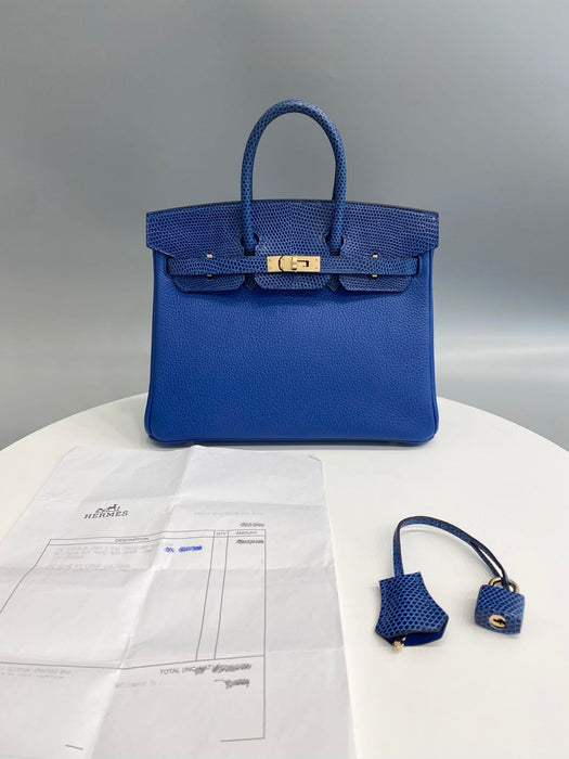 Hermes Birkin 25 Touch in Blue Sapphire Lizard / Blue France Togo Ghw