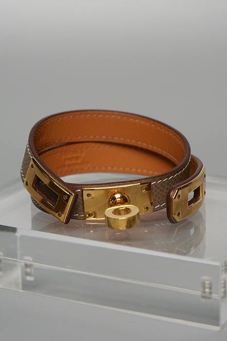 Hermes Kelly Double Tour Bracelet in Etoupe Ghw T2