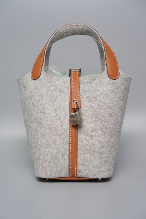 Hermes Picotin 18 in Gris Clair Felt/Gold (Brand New)