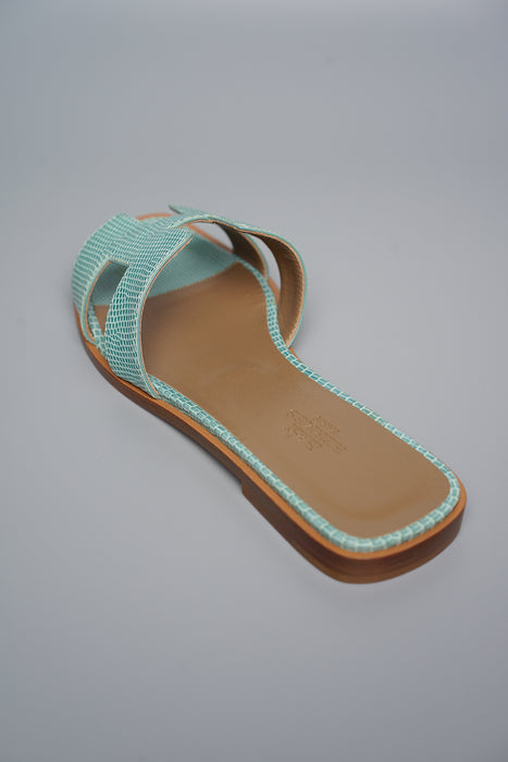 Hermes Blue Lizard Leather Oran Sandals Size 37.5 – Inside The Closet