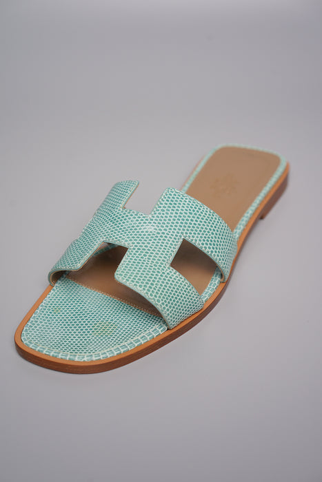Hermes Blue Lizard Leather Oran Sandals Size 37.5 – Inside The Closet