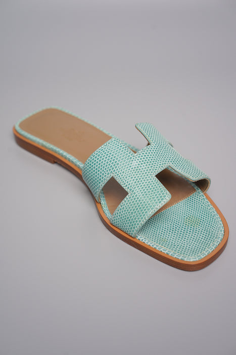 Hermes Oran Sandals in Turquoise Lizard Size 36.5 (Brand New)