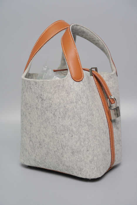 Hermes Picotin 18 in Gris Clair Felt/Gold (Brand New)