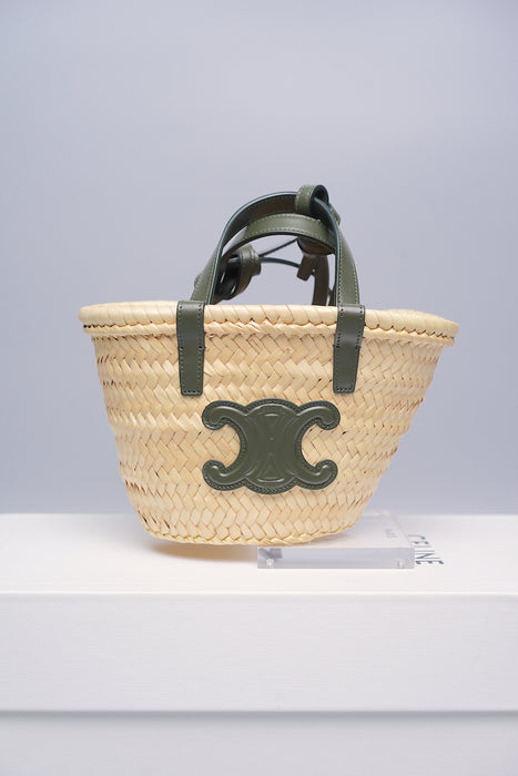Celine Nano Triomphe Straw Bag in Khaki