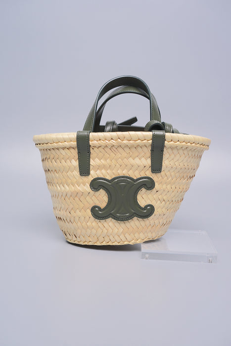 Celine Nano Triomphe Straw Bag in Khaki