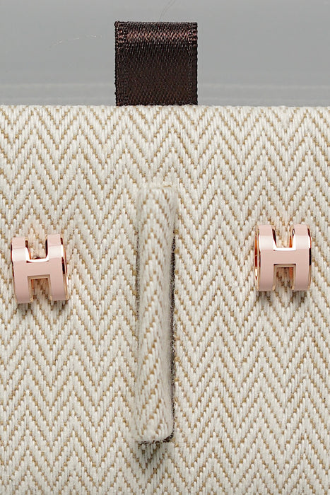 Hermes Mini Pop H Earrings in Rose Dragee Rghw (Brand New)