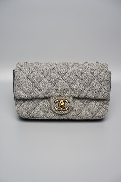 Chanel Tweed Mini Rectangular Flap in Grey/Navy