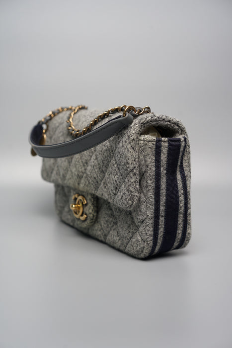 Chanel Tweed Mini Rectangular Flap in Grey/Navy