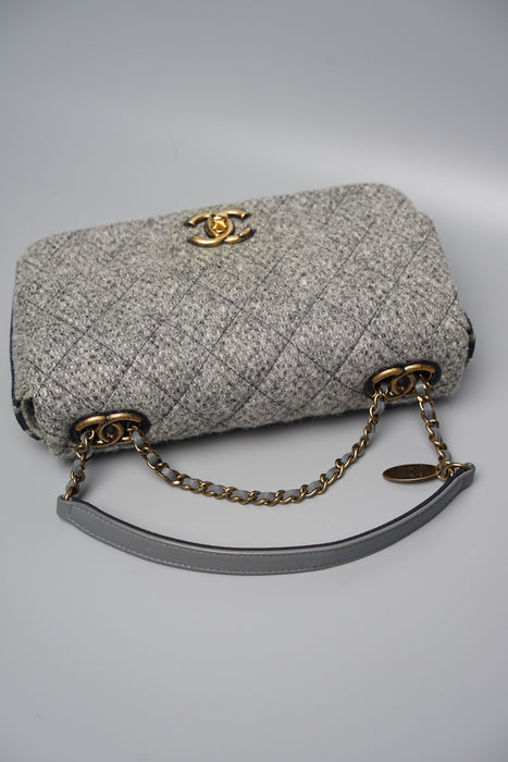 Chanel Tweed Mini Rectangular Flap in Grey/Navy