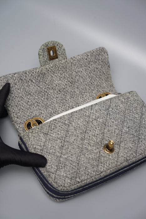 Chanel Tweed Mini Rectangular Flap in Grey/Navy