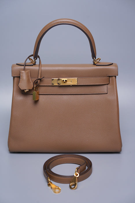 Hermes Kelly 28 Retourne Beige de Weimar in Ghw