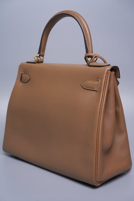 Hermes Kelly 28 Retourne Beige de Weimar in Ghw