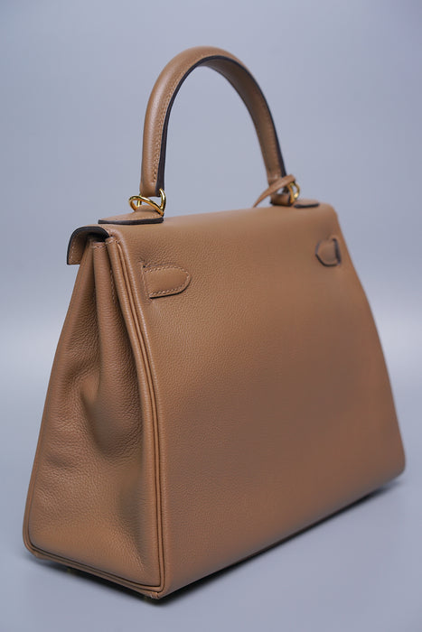 Hermes Kelly 28 Retourne Beige de Weimar in Ghw