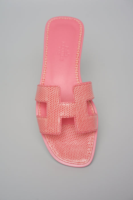 Hermes Oran Sandals Rose Jaipur Lizard 37 – Madison Avenue Couture