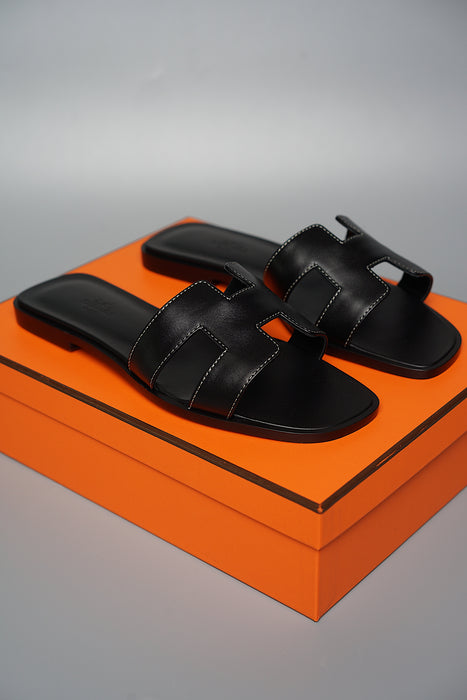 Hermes Oran Sandals in Black Size 37 (Brand New)