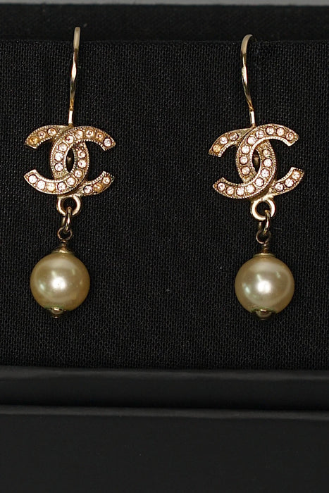 Chanel Pink Crystal Pearl Earrings