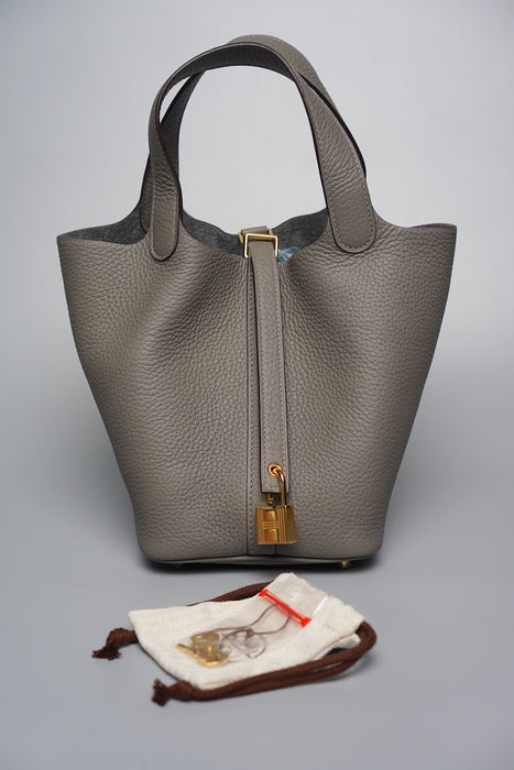 Hermes Picotin 18 Clemence Gris Meyer GHW Stamp U