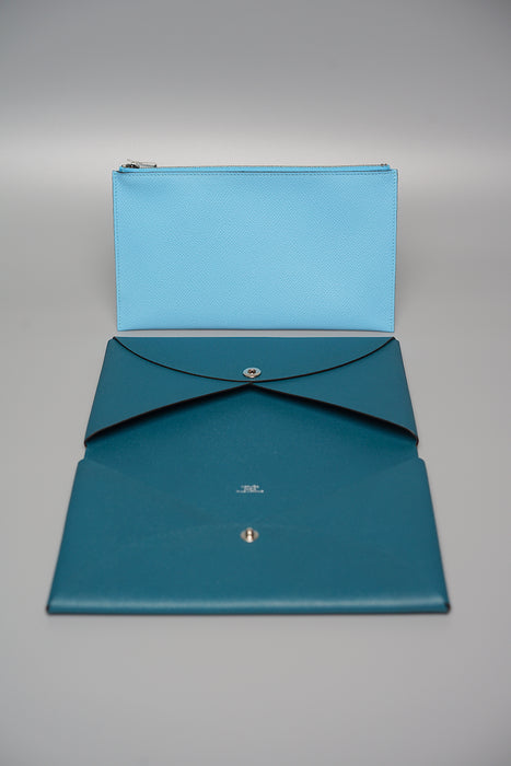 Hermes Pochette Calvi Vert Bosphore / Celeste (Brand New)